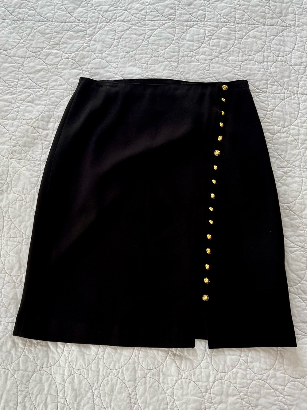 NWOT Talbots Black Pencil Skirt w/Gold Button Trim Elegant Evening Sophisticated